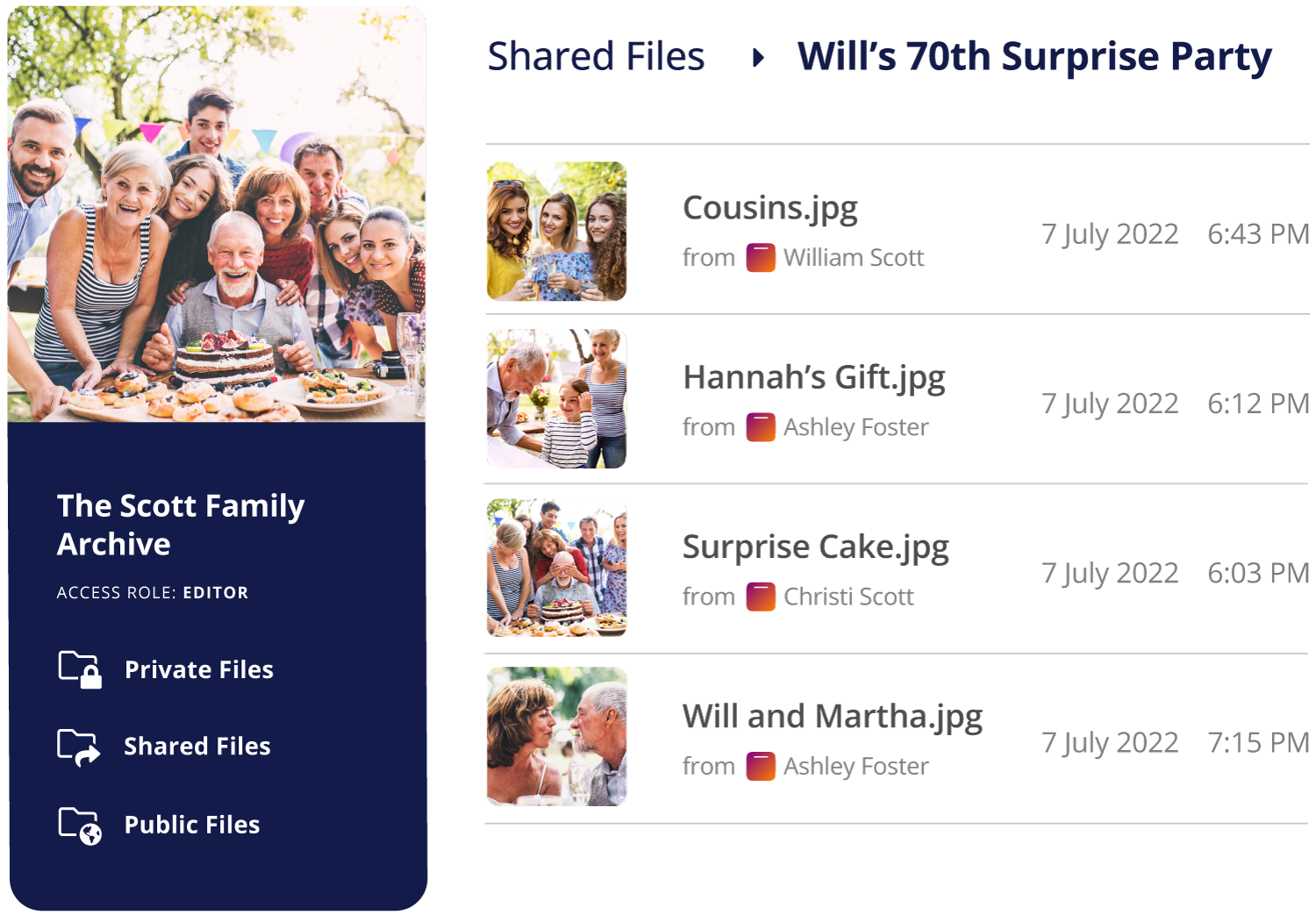 Collect family photos to a single archive