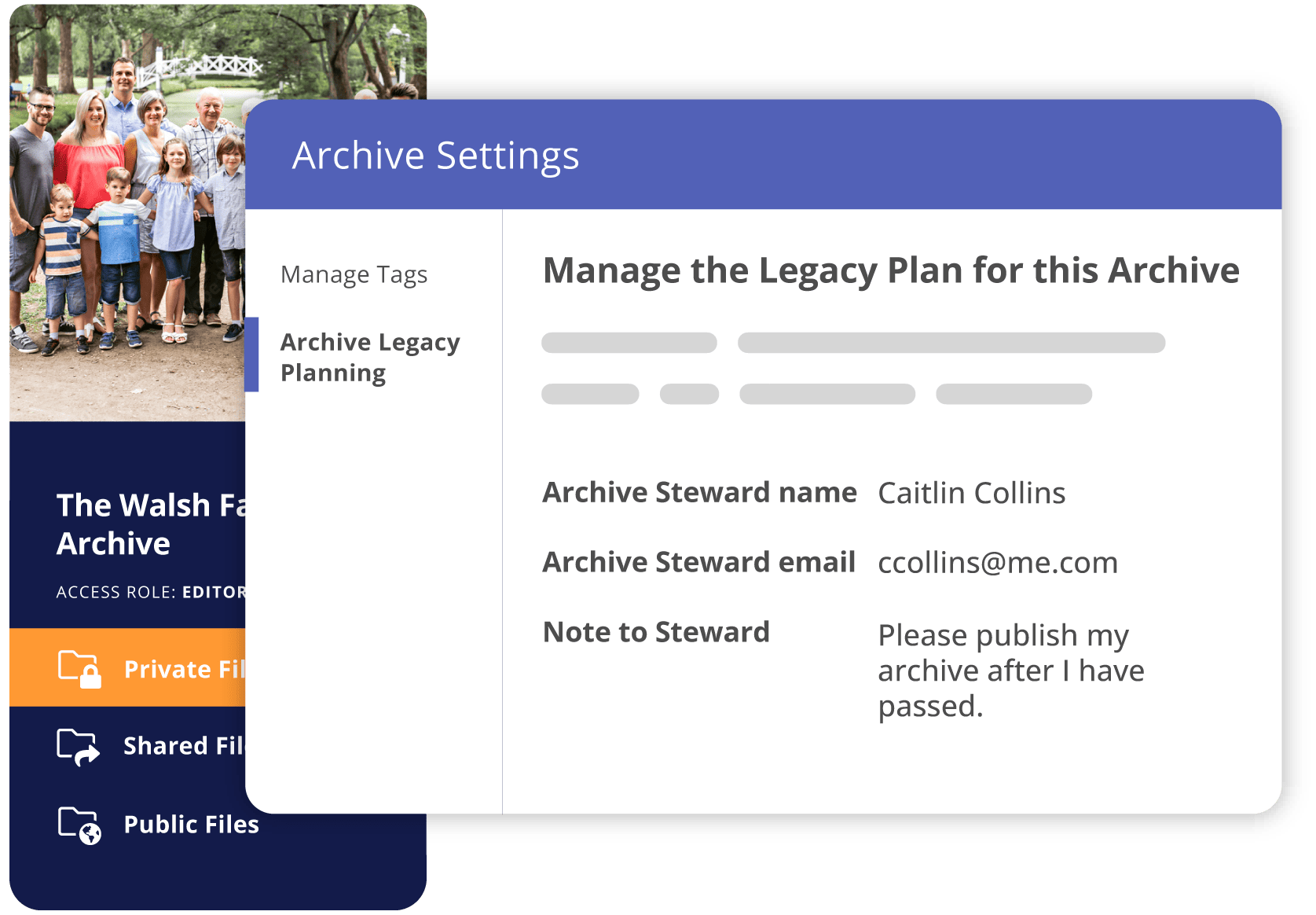 Permanent archive legacy planning settings