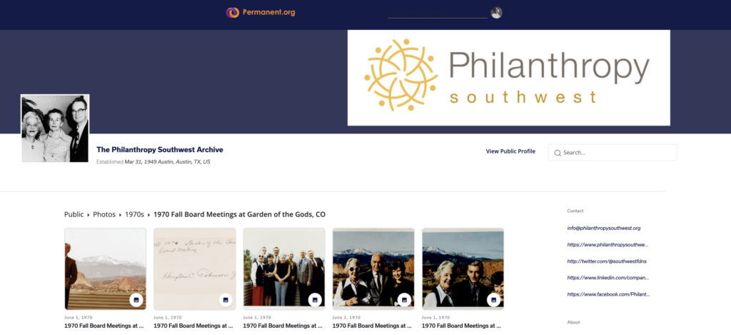 Screenshot of The Philanthropy Southwest Archive on Permanent.org.