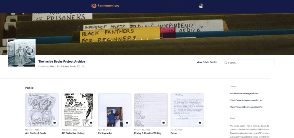 Screenshot of The Inside Books Project Archive on Permanent.org.